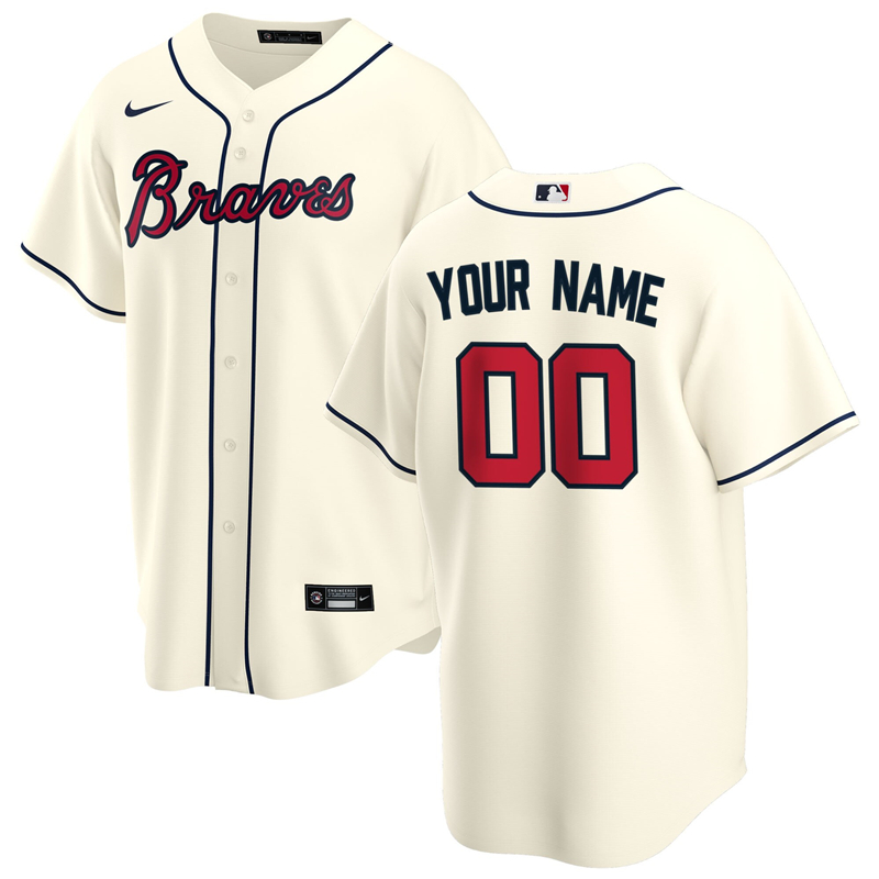2020 MLB Men Atlanta Braves Nike Cream Alternate 2020 Replica Custom Jersey 1